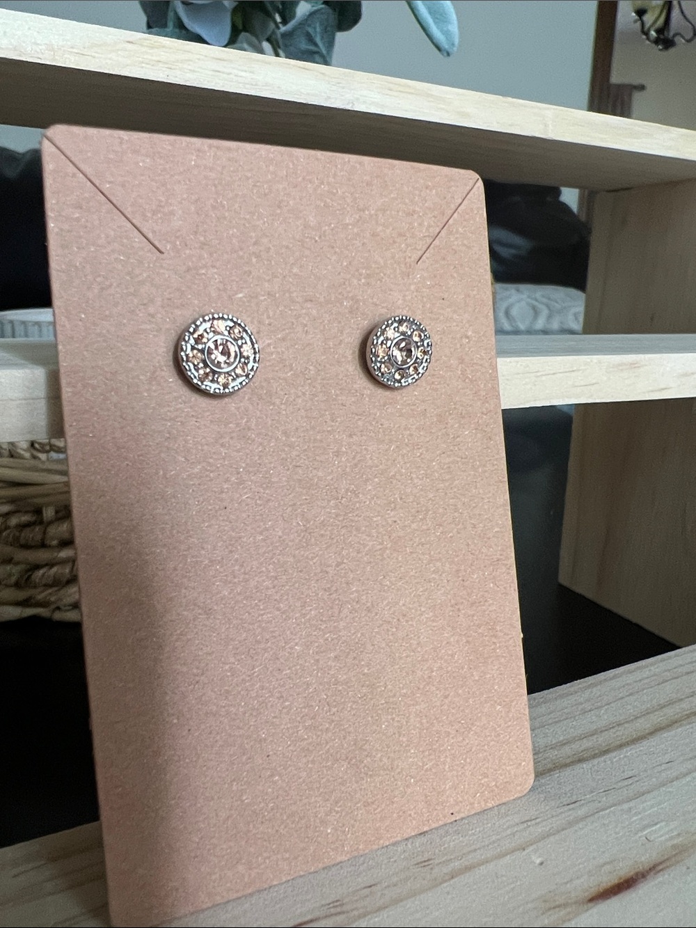 Peach Halo Crystal Circle Stud Earrings - Women Jewelry
